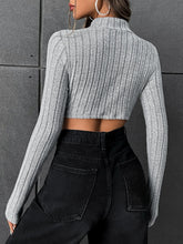 Mock Neck Ribbed Knit Crop Tee
